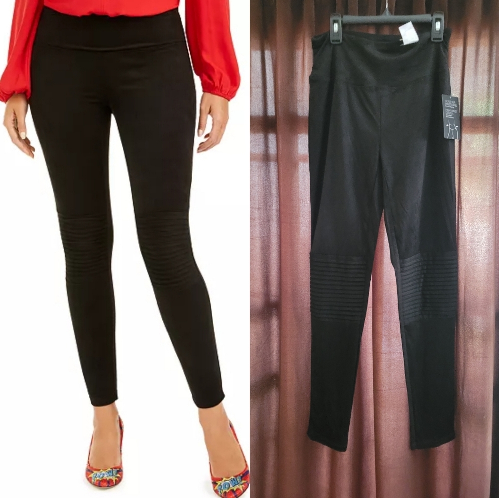 INC International Concepts High rise moto leggings black knit texture… - Picture 3 of 7